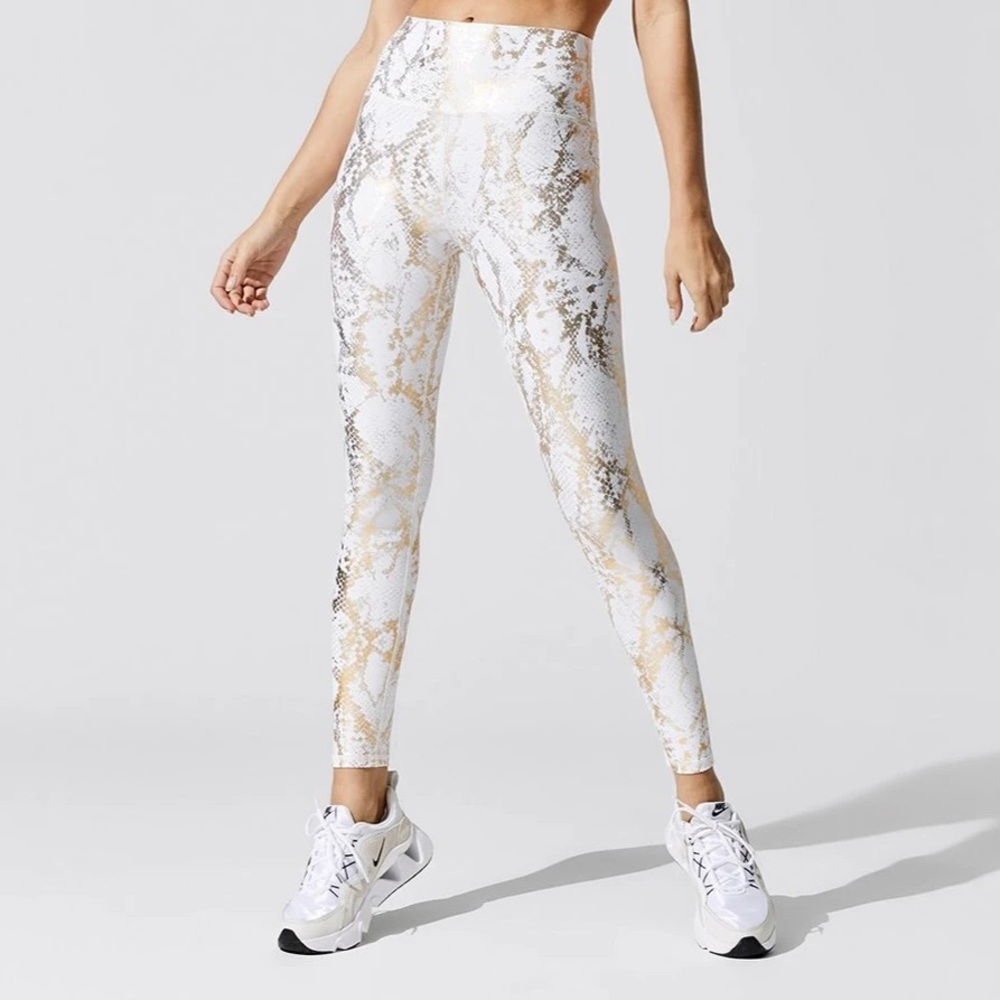 Snakeskin Print Metal Mocca Fleece Warm Leggings